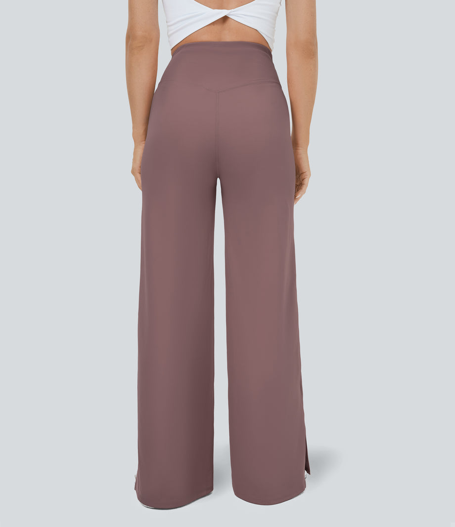 DayStretch Crossover Pocket Hem Wide Leg Yoga Pants-Smile - Purple Sandalwood