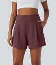 DayStretch High Waisted Work Baggy Shorts 4'' with Pockets - Red Mahogany