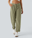 Mid Rise Zipper Pocket Corduroy Casual Pants - Boa