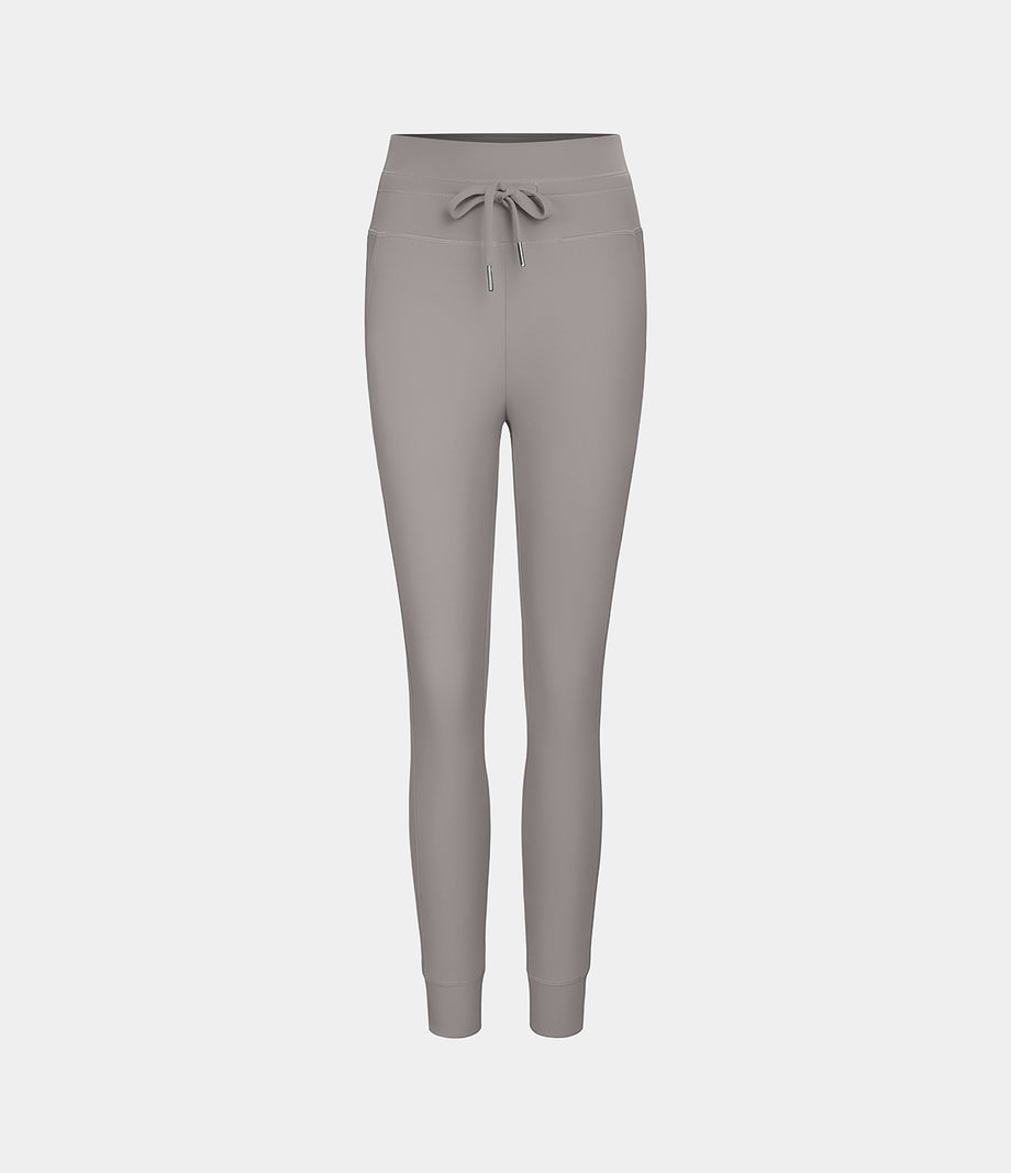 SoftlyZero™ Plush High Waisted Drawstring Pocket Plain Full Length Joggers - Gull