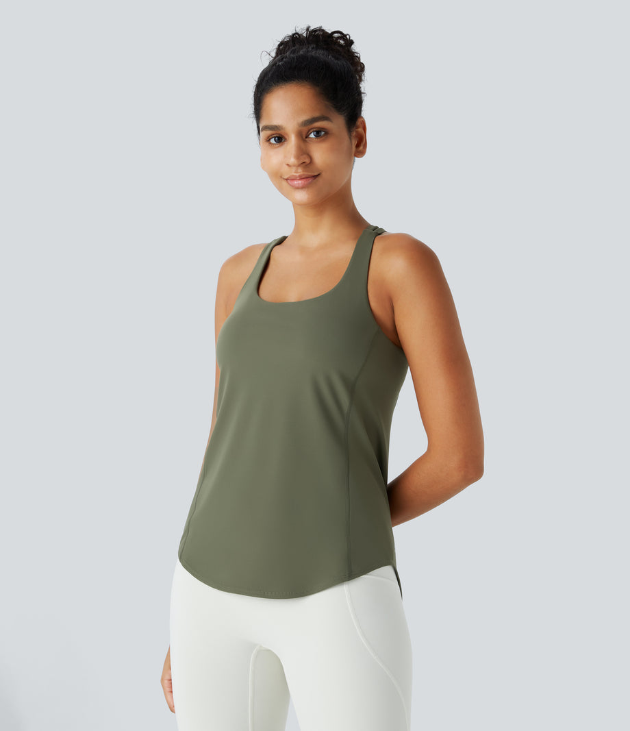 Halara UltraSculpt™ Round Neck Curved Hem Workout Tank Top - Grass Grey Green