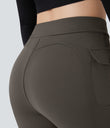 High Waisted Side Flap Pocket Flare Casual Cargo Pants - Hazelnut Black