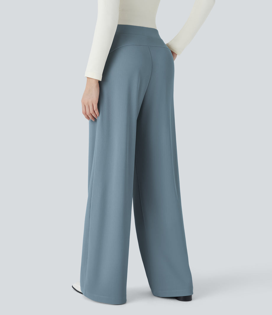 Halara Flex™ High Waisted Body Sculpt Waist-Slimming Pocket Wide Leg Micro Waffle Work Pants - Mountain Spring