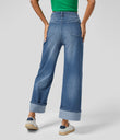 Halara Flex™ High Waisted Pockets Rolled Hem Wide Leg Washed Casual Jeans - Blue Spruce Denim