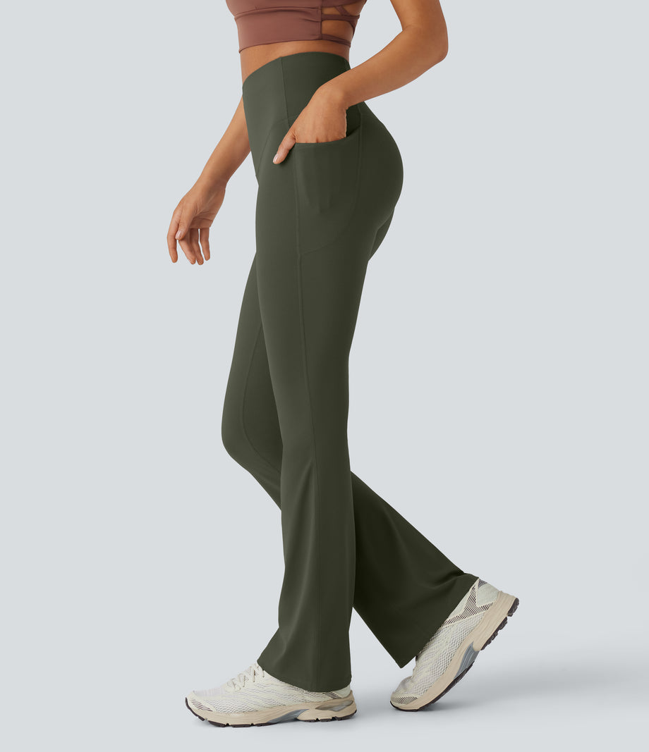 Halara UltraSculpt™ High Waisted Tummy Control Pocket Shaping Yoga Bootcut Leggings - Deep Woodland Green