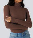Halara HeatCore Turtleneck Long Sleeve Thumb Hole Casual Warming Top - Rocky Road