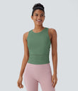Round Neck Racerback Ruched Yoga Tank Top - Too Hot to Handle - Jade