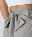 Breezeful™ High Waisted Shirred Tie Front & Back Wide Leg Flowy Quick Dry Casual Pants - Ghost Gray