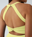 SoftlyZero™ Airy Backless Twisted Flare Low Support Dance Active Dress-Longer Length-Easy Peezy Edition A-D Cups - Yellow Pear