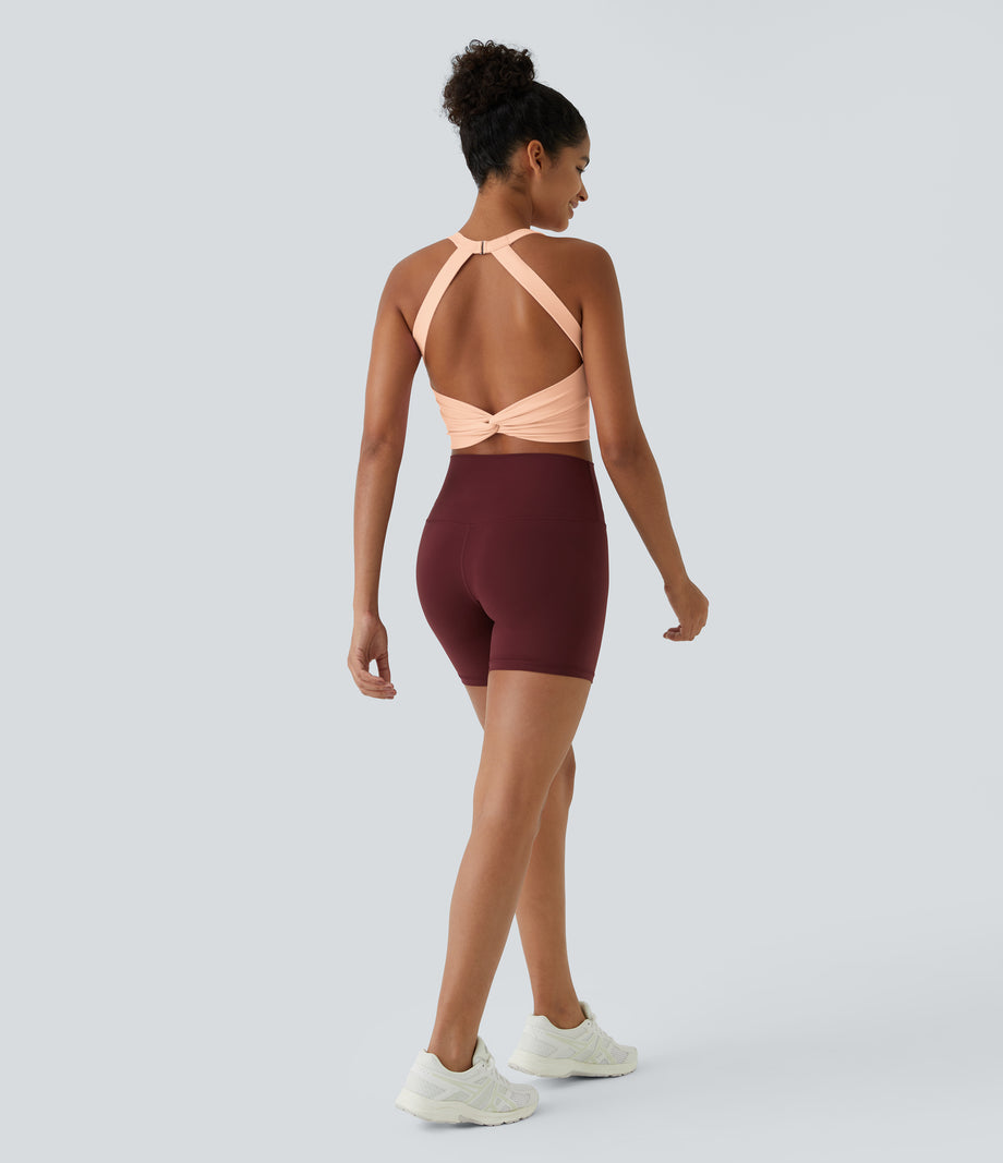 SoftlyZero™ Plush Cut Out Cropped Yoga Tank Top - Apricot Sherbet