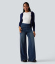 Halara Flex™ High Waisted Stripe Wide Leg Flowy Washed Casual Jeans with Pockets - Blue Surf Denim