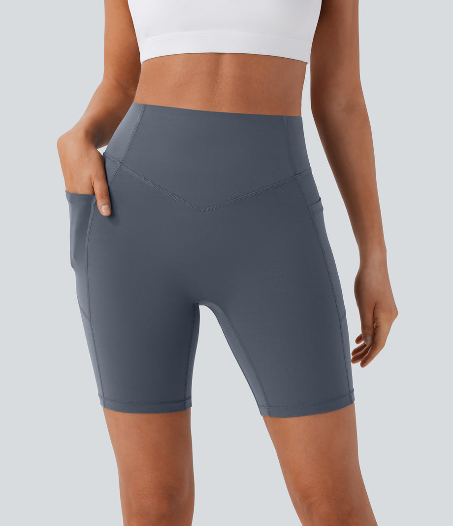 Halara UltraSculpt™ High Waisted Scrunch Butt Lifting Tummy Control Side Pocket Shaping Workout Biker Shorts 7'' - Silent Blue