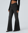 Halara Flex™ High Waisted Crossover Pocket Washed Casual Flare Jeans - Carbon Paint Denim