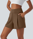 DayStretch High Waisted Work Baggy Shorts 4'' with Pockets - Bison