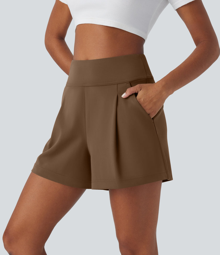 DayStretch High Waisted Work Baggy Shorts 4'' with Pockets - Bison