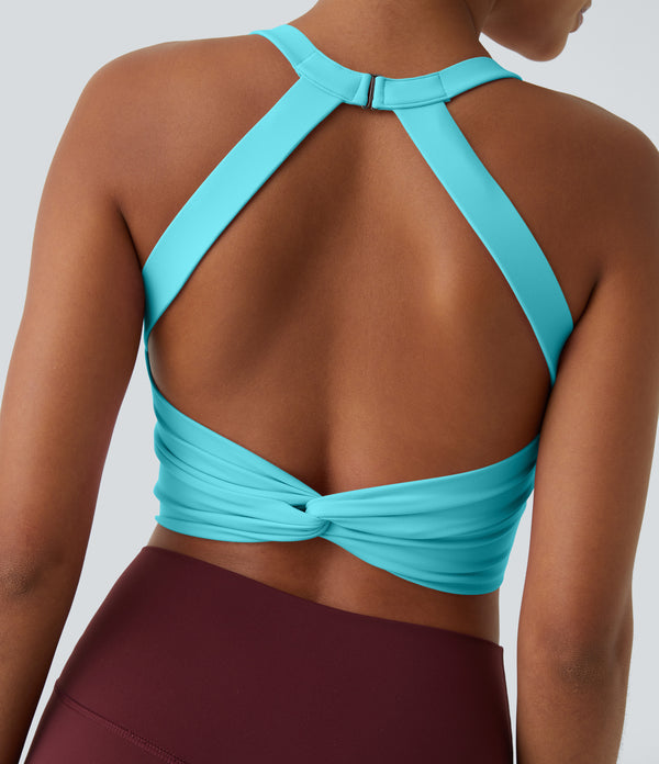 SoftlyZero™ Plush Cut Out Cropped Yoga Tank Top - Baroque Blue