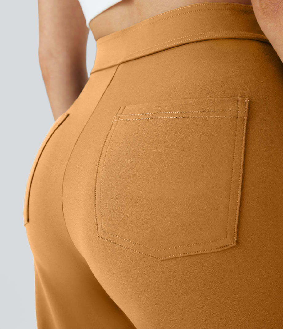 DayStretch High Waisted Pockets Straight Leg Casual Pants - Buckskin
