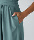 Breezeful™ V Neck Short Sleeve Pocket Tie Back Quick Dry Midi Casual Dress-Longer Length - Stone Blue