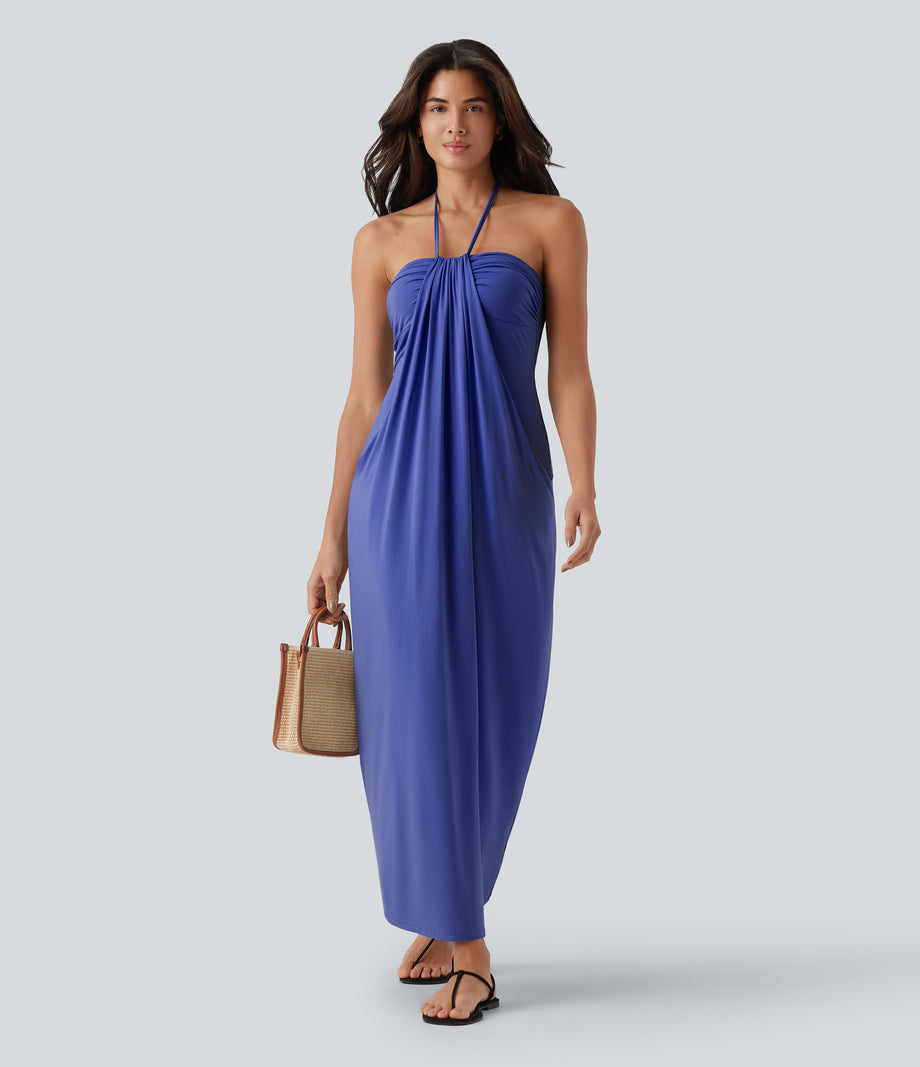 Halter Tie Back Maxi Dress with Pockets - Orchid Purple