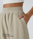 High Waisted Pocket Straight Leg Baggy Mop Corduroy Casual Pants - Almond Milk