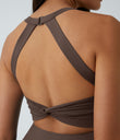 SoftlyZero™ Airy Backless Twisted Flare Low Support Dance Active Dress-Longer Length-Easy Peezy Edition A-D Cups - Chocolate Martini