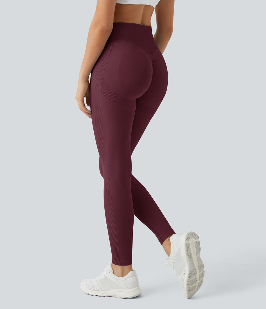 OneForm Seamless Flow High Waisted Booty Scrunch Leggings - Red Mahogany