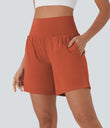 SoftlyZero™ Airy Super High Waisted 2-in-1 Cool Touch Yoga Shorts 7" with Pockets - Orange Rust