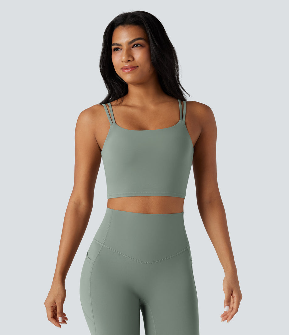 Halara UltraSculpt™ Double Straps Twisted Backless Cropped Yoga Tank Top - Iceberg Green
