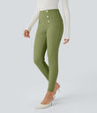 High Waisted Tummy Control Decorative Back Zipper Pockets Herringbone Work Leggings - Iguana