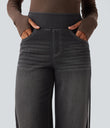 Halara Flex™ High Waisted Stripe Wide Leg Flowy Washed Casual Jeans with Pockets - Poppy Seed Denim