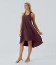 Breezeful™ Backless Racerback Side Pocket High Low Flowy Midi Quick Dry Casual Dress - Amaranth