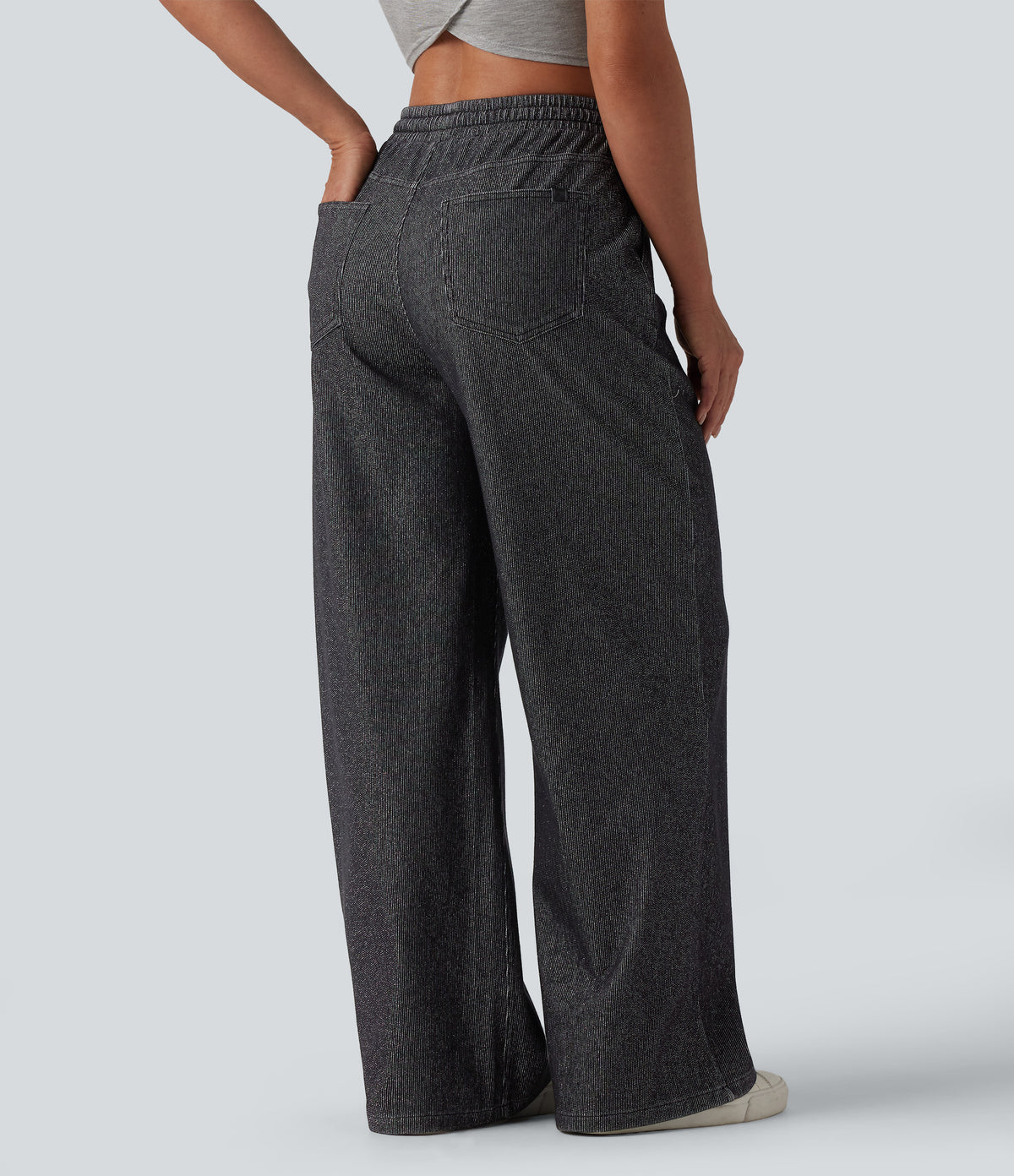 Halara Flex™ Low Rise Drawstring Wide Leg Sparkle Casual Sweatpants Jeans with Pockets - Phantom Denim