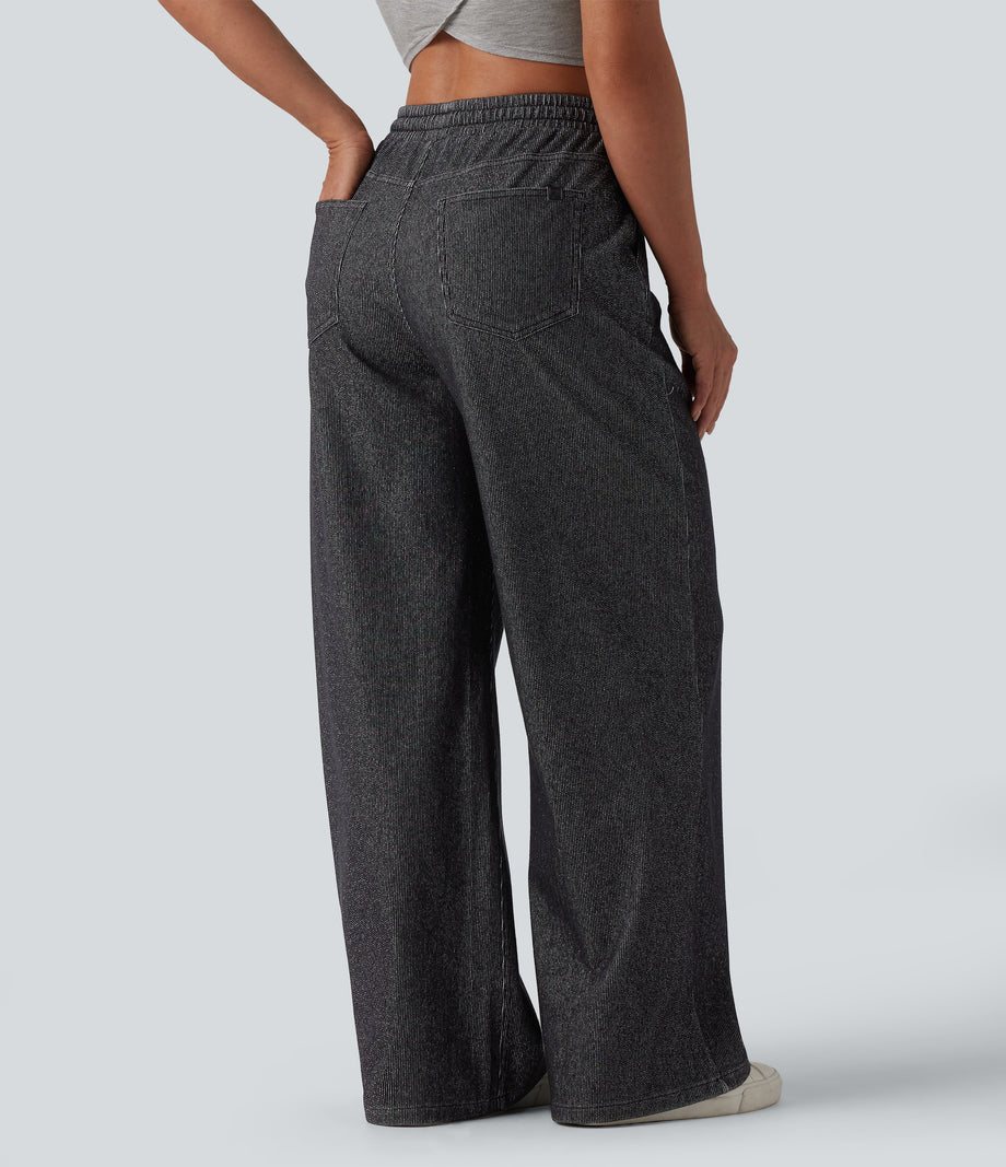 Halara Flex™ Low Rise Drawstring Wide Leg Sparkle Casual Sweatpants Jeans with Pockets - Phantom Denim