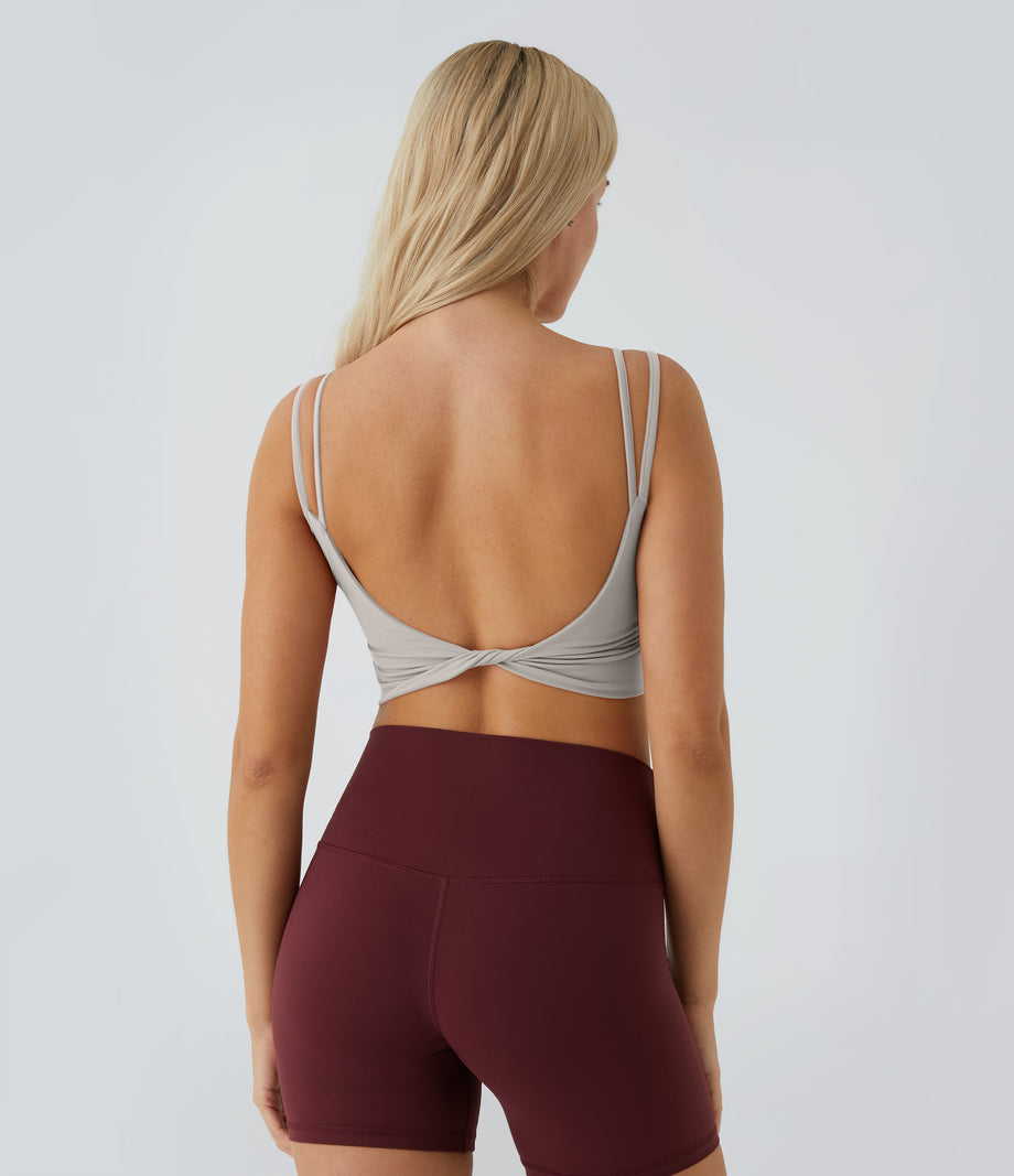 Double Straps Cropped Yoga Tank Top - Ghost Gray