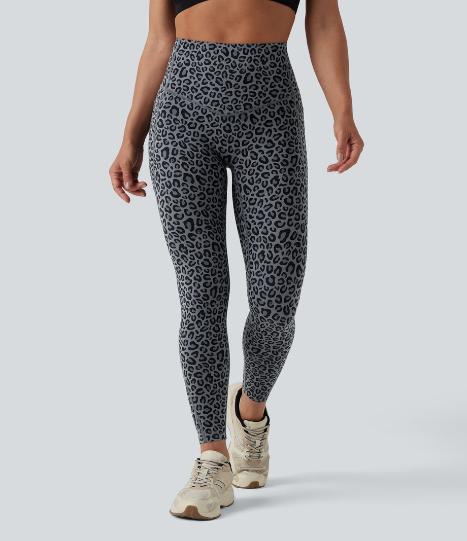 Halara UltraSculpt™ Leopard Print High Waisted Tummy Control Yoga Leggings with Pockets - Charcoal Mist Leopard