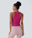 Round Neck Racerback Ruched Yoga Tank Top - Fuchsia Fedora