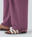 Crossover High Waisted Pocket Drawstring Casual Joggers - Red Violet Floral Yarn