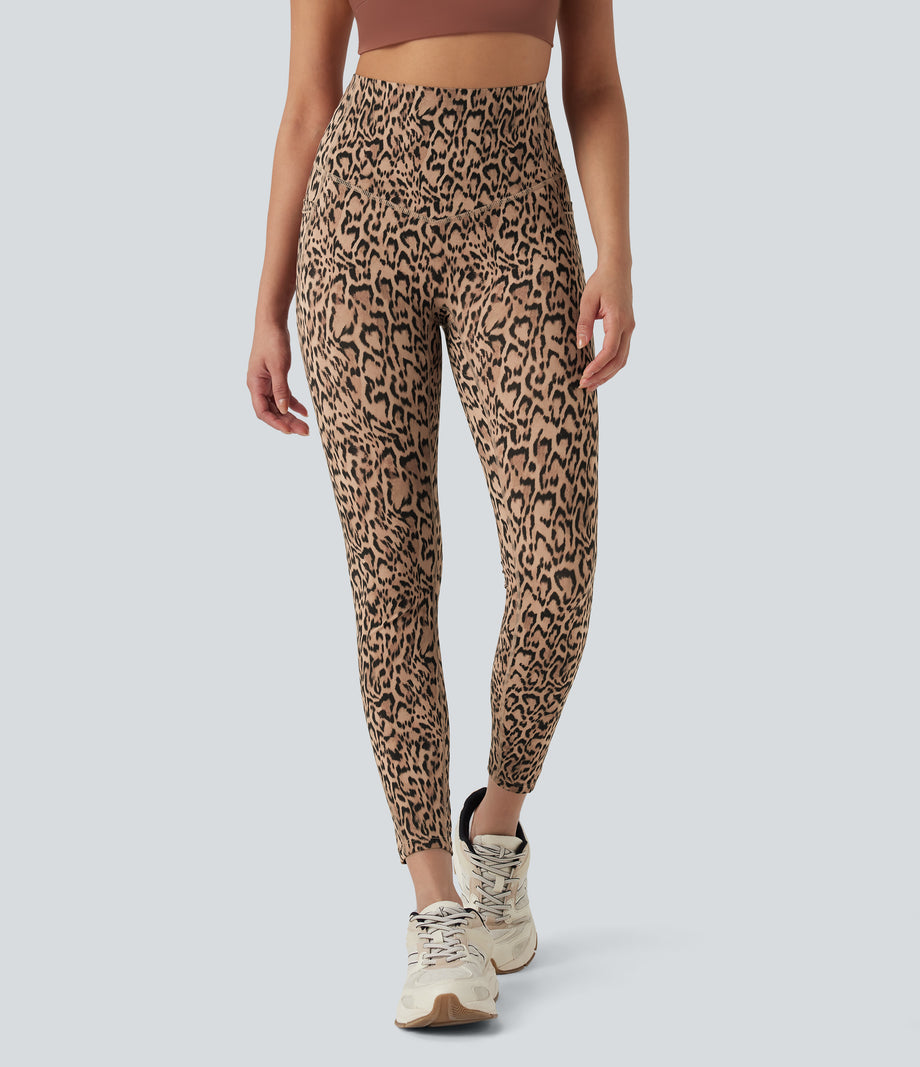 Halara UltraSculpt™ Leopard Print High Waisted Tummy Control Yoga Leggings with Pockets - Tan Leopard