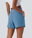 DayStretch High Waisted Work Baggy Shorts 4'' with Pockets - Light Azure