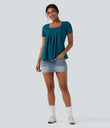 Square Neck Short Sleeve Casual Top - Crystal Teal