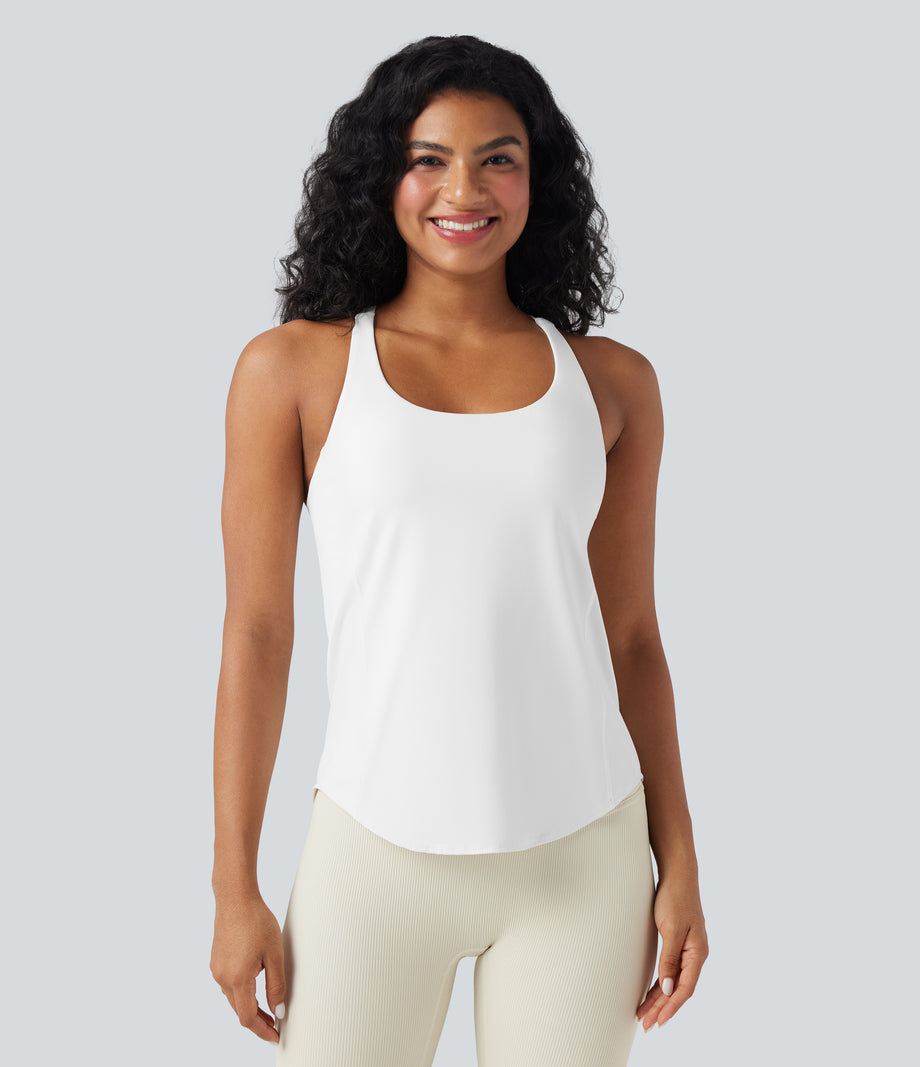 Halara UltraSculpt™ Round Neck Curved Hem Workout Tank Top - White