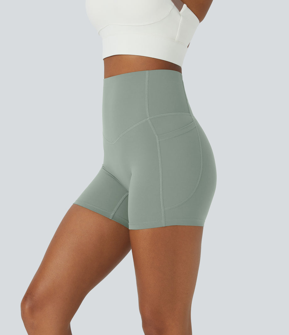 Halara UltraSculpt™ High Waisted Tummy Control Side Pocket Shaping Training Biker Shorts 5'' - Iceberg Green