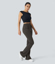 High Waisted Side Flap Pocket Flare Casual Cargo Pants - Hazelnut Black