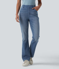 Halara Flex™ High Waisted Pockets Washed Casual Bootcut Jeans - Vallarta Blue Denim
