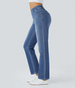Halara Flex™ High Waisted Pockets Straight Leg Washed Casual Jeans - Blue Spruce Denim