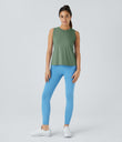 Cut Out Crossover Hem Solid Yoga Tank Top - Dark Ivy