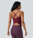 Scoop Neck Crisscross Back Crossover Hem Yoga Cami Top - Deep Wine