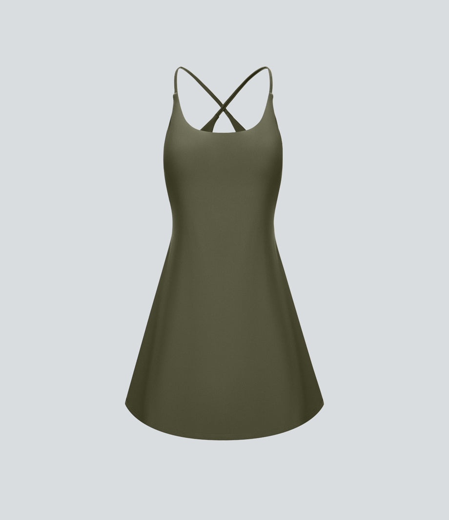 SoftlyZero™ Plush Backless Active Dress - Grass Grey Green