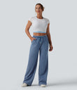 Halara Flex™ Low Rise Drawstring Wide Leg Sparkle Casual Sweatpants Jeans with Pockets - Malibu Blue Denim