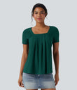 Square Neck Short Sleeve Casual Top - Rain Forest